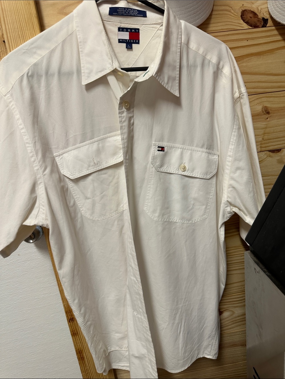 Tommy Hilfiger Men's Short Sleeve Button-Down Shirt — Cream